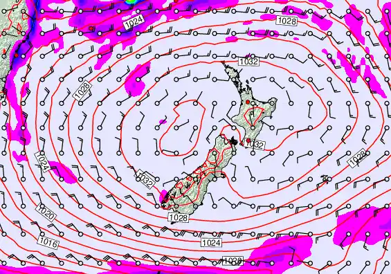 New Zealand forecast chart for Saturday, May 2nd, 2026 at 12:00 PM