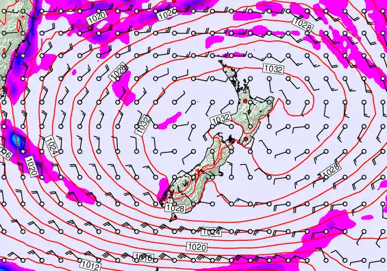 New Zealand forecast chart for Saturday, May 2nd, 2026 at 6:00 PM