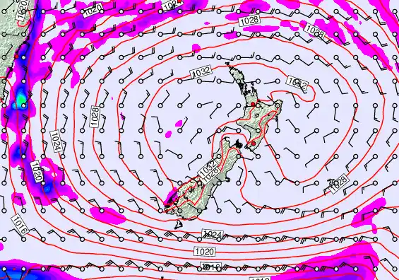 New Zealand forecast chart for Sunday, May 3rd, 2026 at 12:00 AM