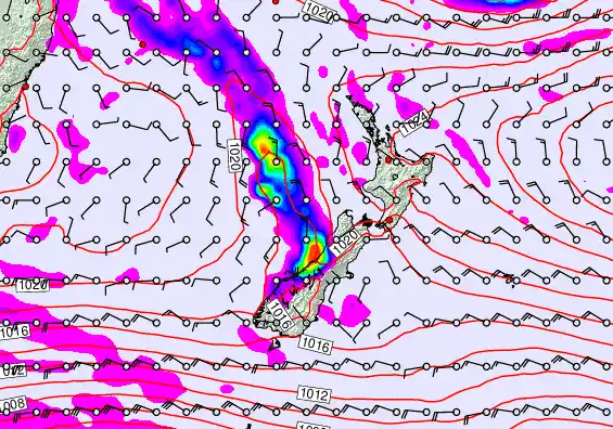 New Zealand forecast chart for Thursday, May 7th, 2026 at 12:00 AM