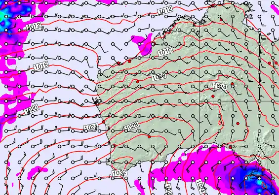 Western Australia forecast chart for Thursday, May 7th, 2026 at 6:00 PM