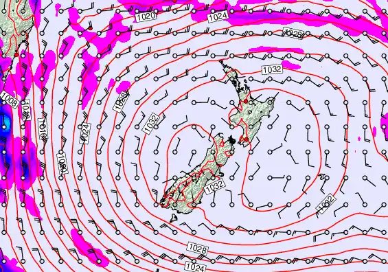 New Zealand forecast chart for Sunday, May 3rd, 2026 at 6:00 AM