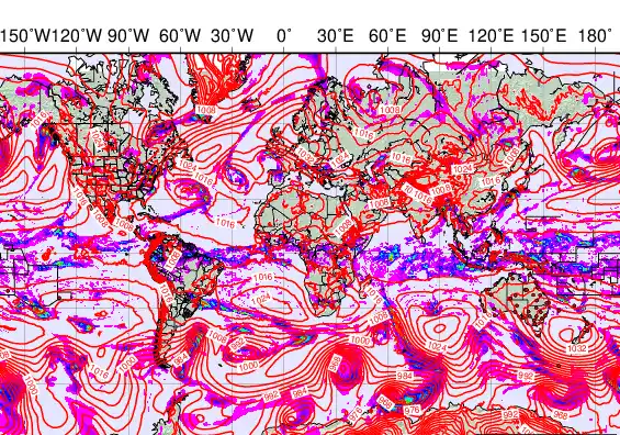 World forecast chart for Thursday, April 30th, 2026 at 12:00 AM