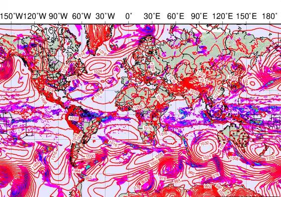 World forecast chart for Friday, May 1st, 2026 at 12:00 AM