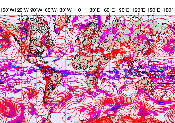 World forecast chart for Friday, May 1st, 2026 at 12:00 PM