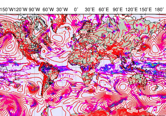 World forecast chart for Saturday, May 2nd, 2026 at 12:00 AM
