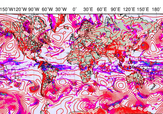 World forecast chart for Saturday, May 2nd, 2026 at 6:00 AM