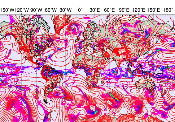 World forecast chart for Wednesday, May 6th, 2026 at 12:00 AM