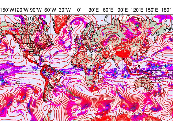World forecast chart for Thursday, May 7th, 2026 at 6:00 AM