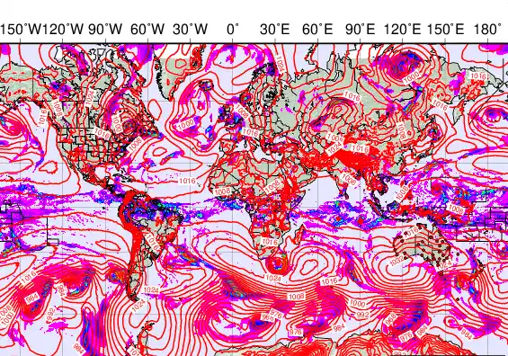 World forecast chart for Thursday, May 7th, 2026 at 6:00 PM