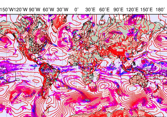 World forecast chart for Friday, May 8th, 2026 at 6:00 AM