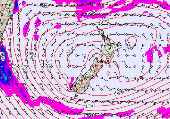 New Zealand forecast chart for Sunday, May 3rd, 2026 at 6:00 PM