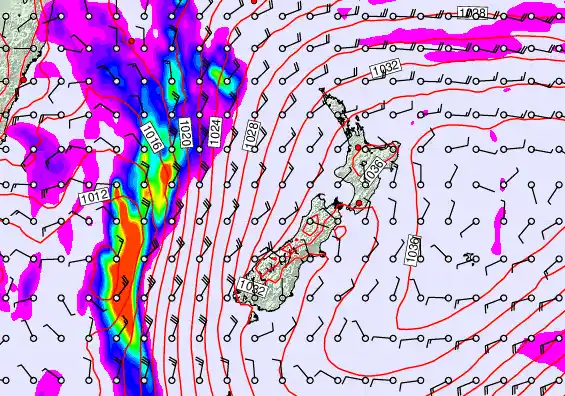New Zealand forecast chart for Thursday, May 7th, 2026 at 12:00 PM