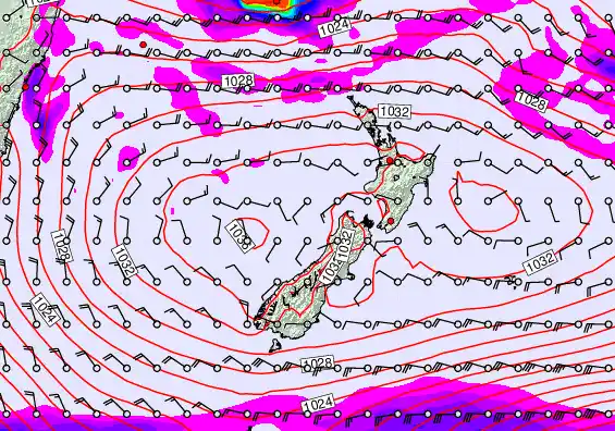 New Zealand forecast chart for Saturday, May 2nd, 2026 at 12:00 AM