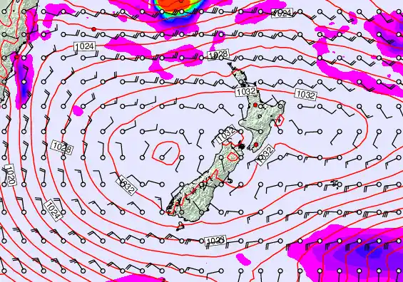 New Zealand forecast chart for Saturday, May 2nd, 2026 at 6:00 AM