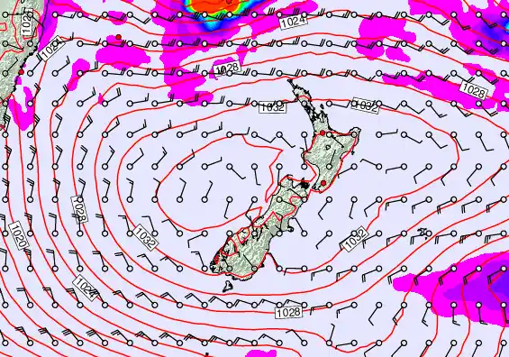 New Zealand forecast chart for Saturday, May 2nd, 2026 at 12:00 PM
