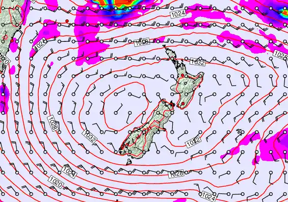New Zealand forecast chart for Saturday, May 2nd, 2026 at 6:00 PM