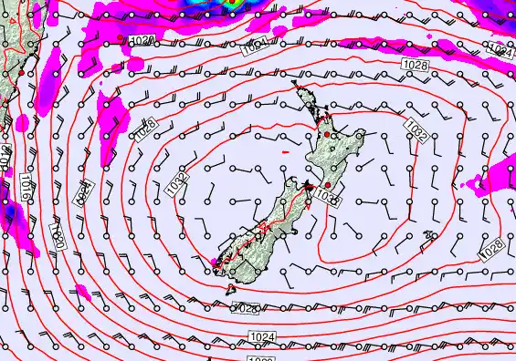 New Zealand forecast chart for Sunday, May 3rd, 2026 at 6:00 AM