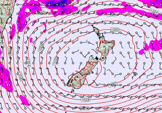 New Zealand forecast chart for Sunday, May 3rd, 2026 at 12:00 PM