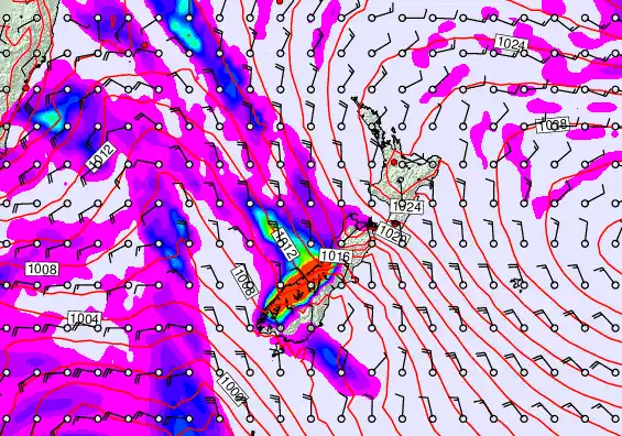 New Zealand forecast chart for Thursday, May 7th, 2026 at 12:00 PM