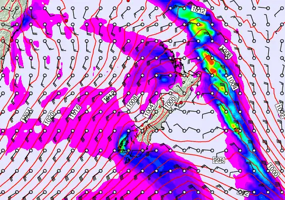 New Zealand forecast chart for Saturday, May 9th, 2026 at 12:00 PM