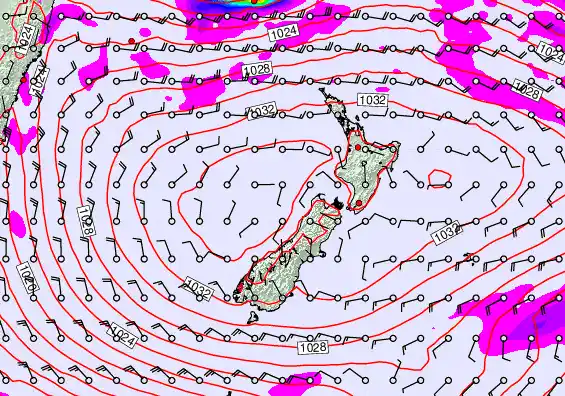 New Zealand forecast chart for Saturday, May 2nd, 2026 at 12:00 PM