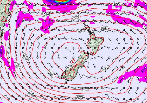 New Zealand forecast chart for Saturday, May 2nd, 2026 at 6:00 PM
