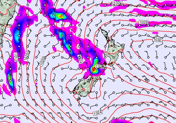 New Zealand forecast chart for Thursday, May 7th, 2026 at 12:00 AM