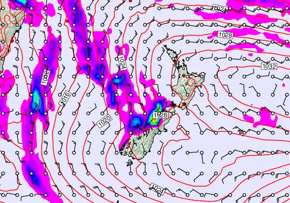 New Zealand forecast chart for Thursday, May 7th, 2026 at 12:00 PM