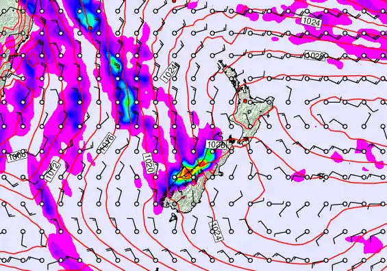 New Zealand forecast chart for Thursday, May 7th, 2026 at 6:00 PM