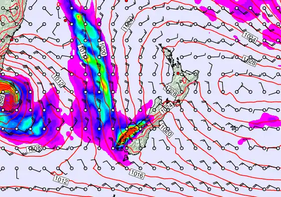 New Zealand forecast chart for Friday, May 8th, 2026 at 12:00 PM