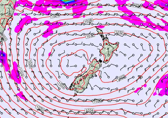New Zealand forecast chart for Saturday, May 2nd, 2026 at 6:00 PM