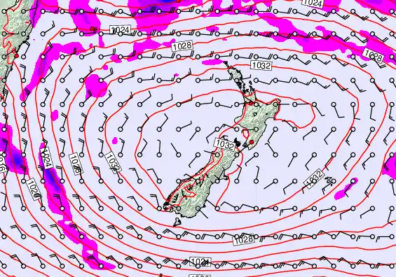 New Zealand forecast chart for Sunday, May 3rd, 2026 at 12:00 AM