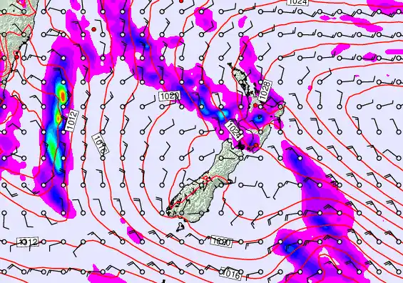 New Zealand forecast chart for Thursday, May 7th, 2026 at 6:00 AM