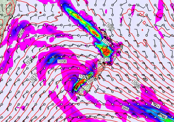 New Zealand forecast chart for Saturday, May 9th, 2026 at 12:00 PM