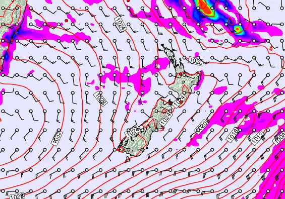 New Zealand forecast chart for Monday, May 11th, 2026 at 12:00 PM