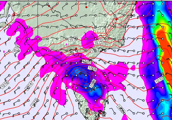 Victoria & Tasmania forecast chart for Monday, May 4th, 2026 at 6:00 PM