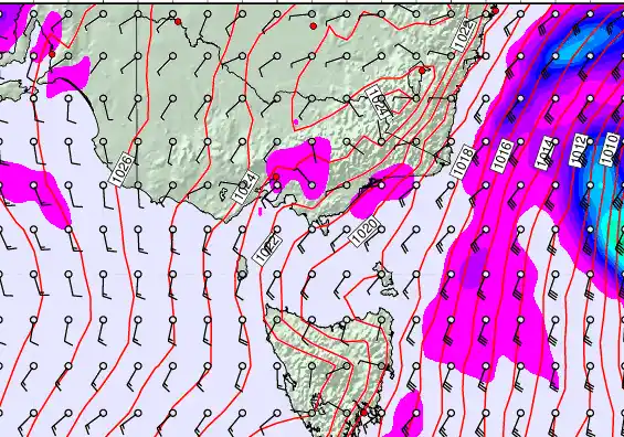 Victoria & Tasmania forecast chart for Friday, May 8th, 2026 at 6:00 PM