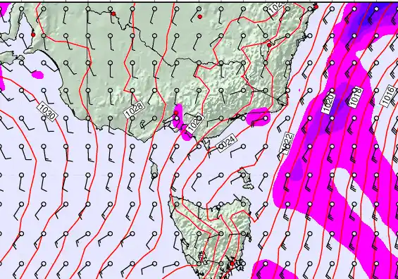 Victoria & Tasmania forecast chart for Saturday, May 9th, 2026 at 12:00 AM