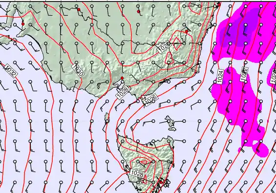 Victoria & Tasmania forecast chart for Saturday, May 9th, 2026 at 12:00 PM