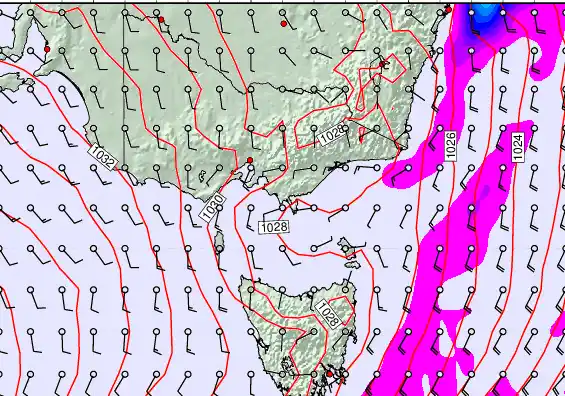 Victoria & Tasmania forecast chart for Sunday, May 10th, 2026 at 12:00 AM