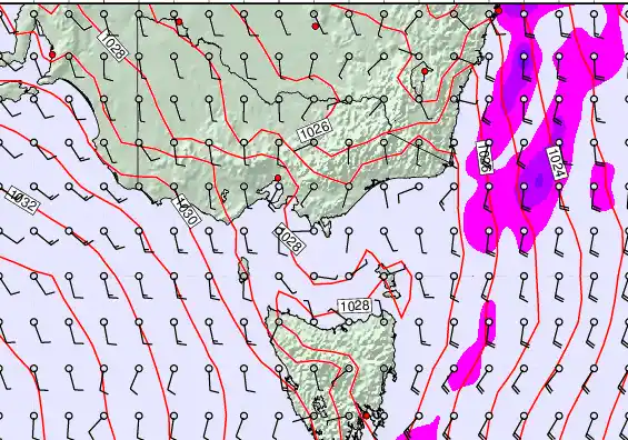 Victoria & Tasmania forecast chart for Sunday, May 10th, 2026 at 6:00 AM