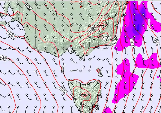 Victoria & Tasmania forecast chart for Sunday, May 10th, 2026 at 12:00 PM