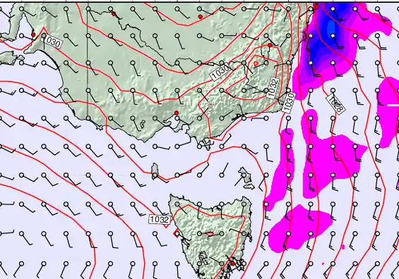 Victoria & Tasmania forecast chart for Sunday, May 10th, 2026 at 6:00 PM