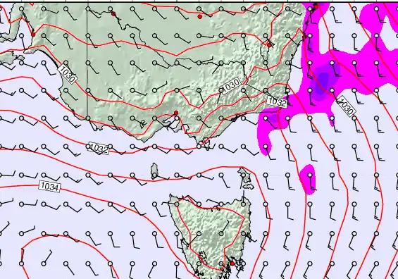 Victoria & Tasmania forecast chart for Monday, May 11th, 2026 at 6:00 AM