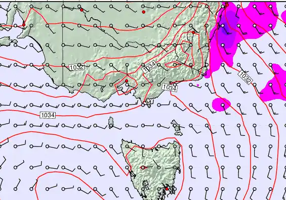 Victoria & Tasmania forecast chart for Monday, May 11th, 2026 at 12:00 PM