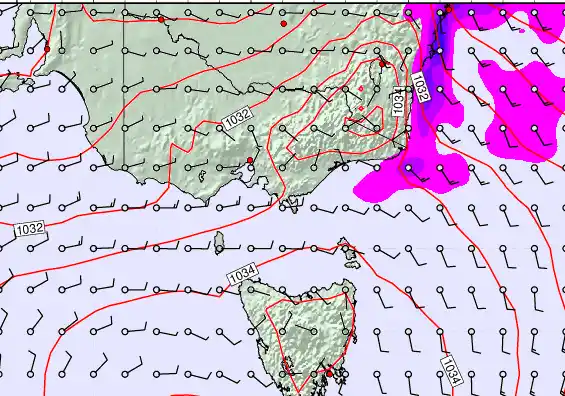 Victoria & Tasmania forecast chart for Monday, May 11th, 2026 at 6:00 PM