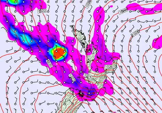 North Island forecast chart for Thursday, May 7th, 2026 at 12:00 AM