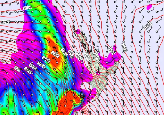 North Island forecast chart for Friday, May 8th, 2026 at 12:00 PM