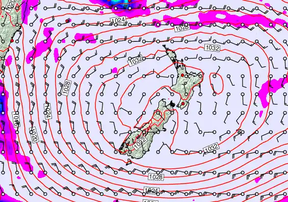 New Zealand forecast chart for Sunday, May 3rd, 2026 at 12:00 PM